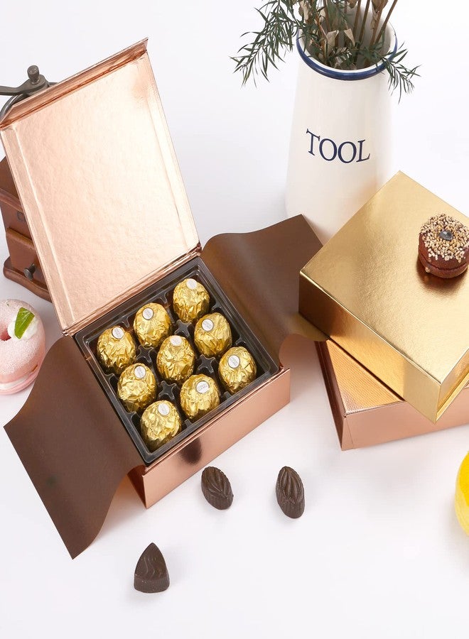 BAKIPACK Rose Gold Truffle Gift Boxes Set of 6 with 9-Piece Plastic Tray, Magnetic Closure, 5.7" x 5.7" x 1.3" for Chocolate, Candy, Formal Events, Special Occasions - Image 2